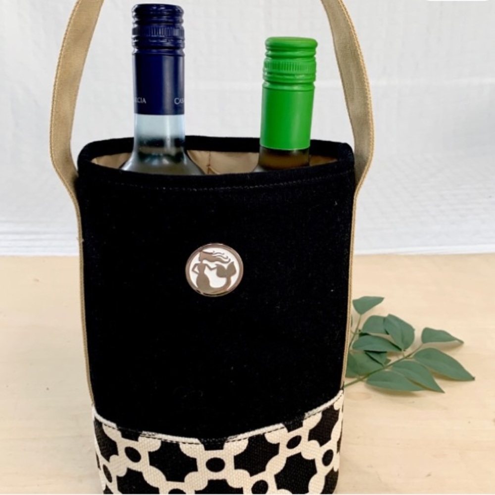 Spartina 449 Double Wine Caddy Ashley River navy blue/off white linen New - Picture 11 of 11